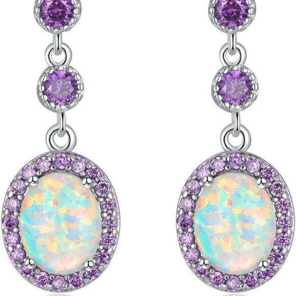 Jewelry - Fire Opal Amethyst Dangle Drop Earrings 18K White Gold/Rose Gold Plated Opal Jew